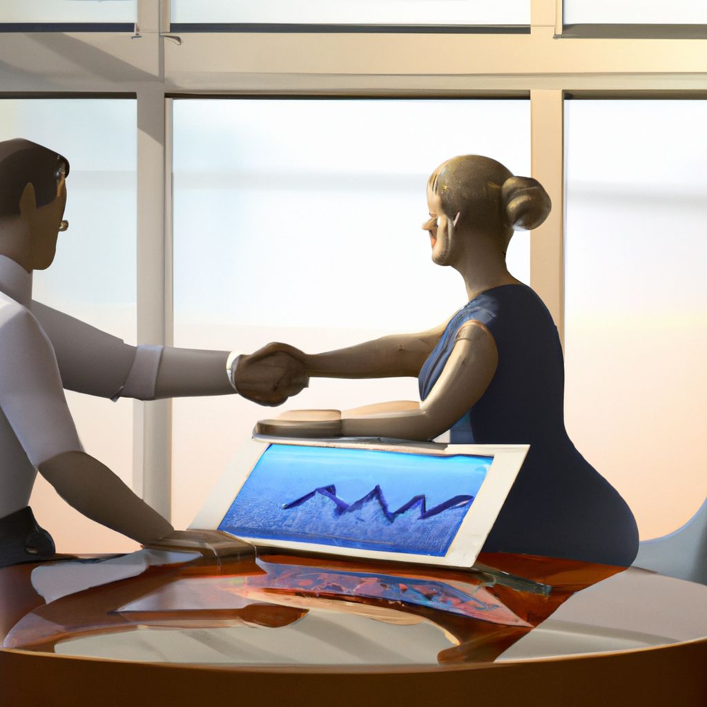 A woman is shaking hands with a man.