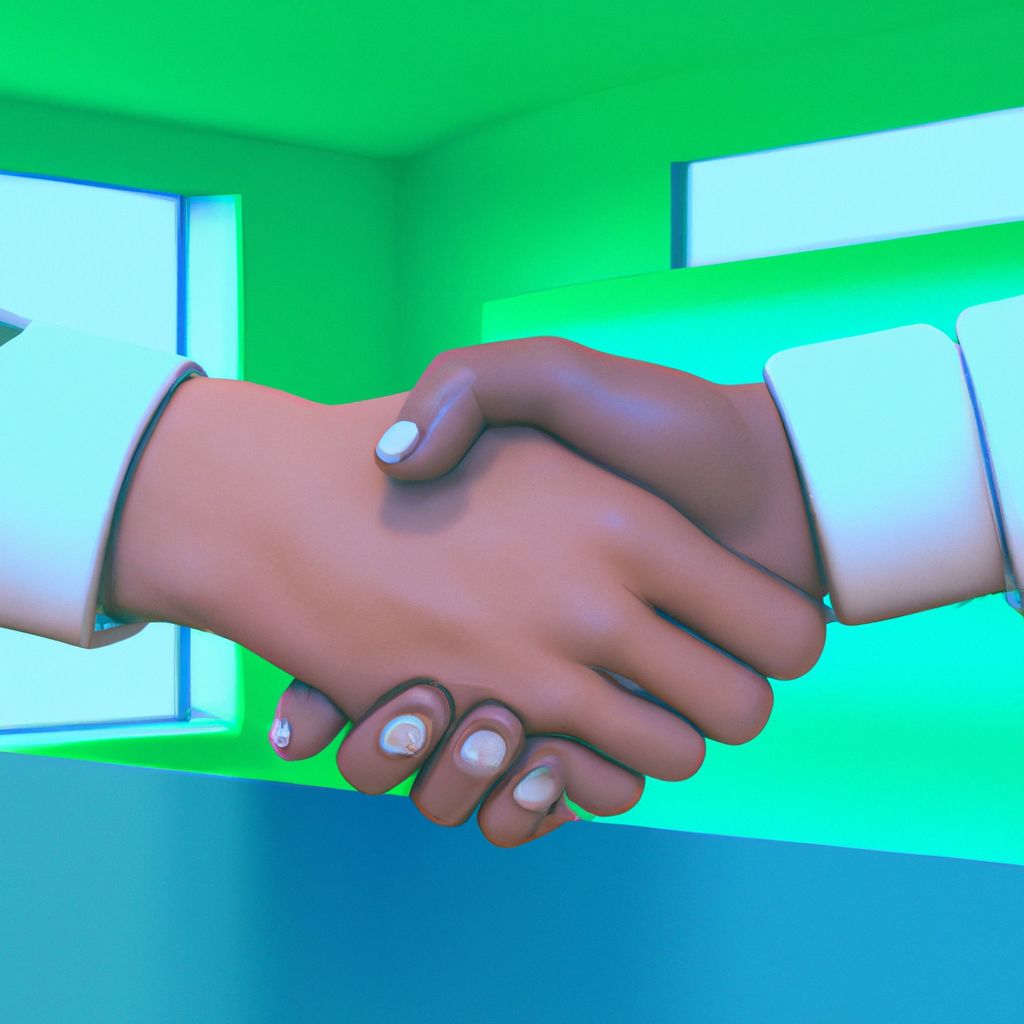 A 3d image of two people shaking hands.