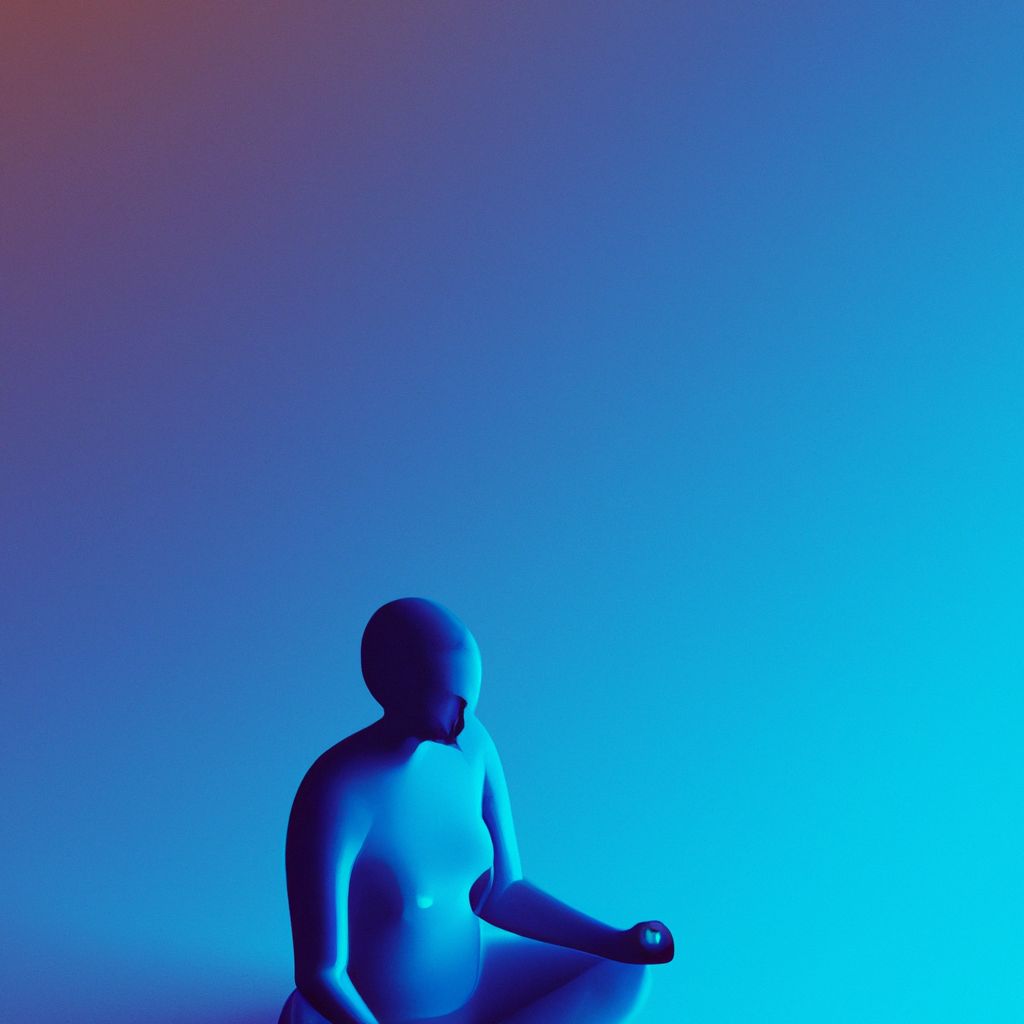 A 3d illustration of a person meditating on a blue background.